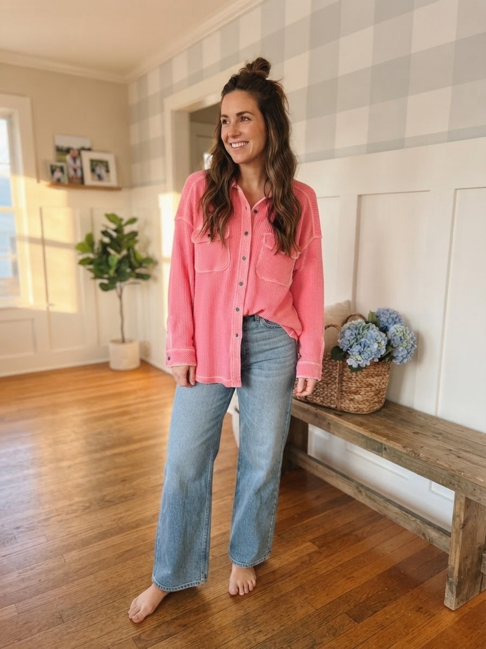 Aerie Coral Pink Button-Up Shacket Medium